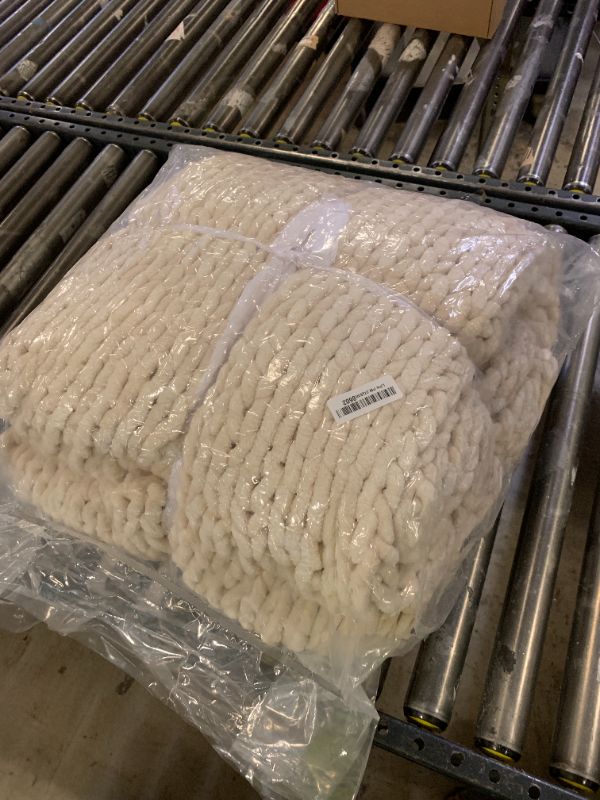 Photo 1 of YnM Chunky Throw Blanket, Medium-Weight, Hand Knitted with Chenille Yarn, Skin Friendly, Ventilated and Breathable, Machine Washable, Home Décor Piece for Couch Sofa and Bed (Butter Cream, 80x87 Inch)