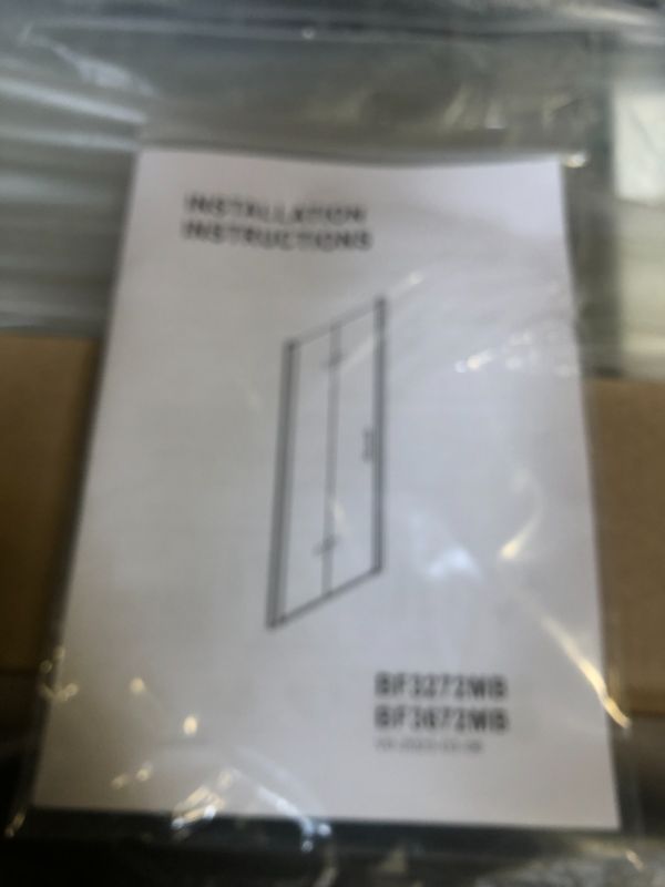 Photo 1 of Bathroom Frameless Bifold Shower Glass Doors, 36””W x 72" H Pivot Shower Doors, 1/4”(6mm) Thick Clear Tempered Glass Shower Panels, Matte Black Finish with Handle