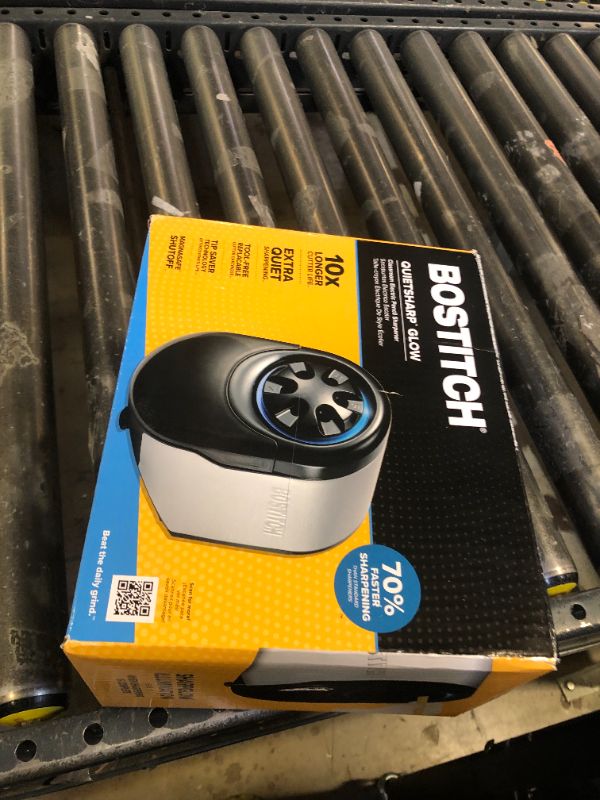 Photo 1 of Bostitch Office QuietSharp Glow Extra Heavy Duty Classroom Electric Pencil Sharpener with Replaceable Cutter Cartridge System, Silver/Black (EPS11HC)