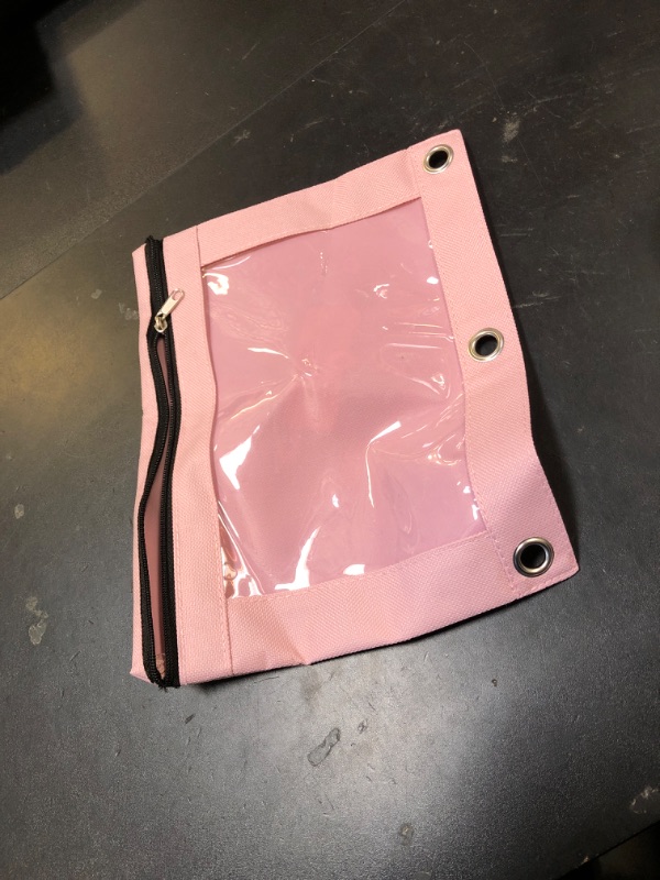 Photo 1 of Forvencer Pencil Pouch for 3 Ring Binder, Binder Pencil Case with Smooth Zipper, Clear Window Pencil Case for Binder, Big Capacity 3 Ring Binder Pencil Bag with 3 Reinforced Grommets, Pink