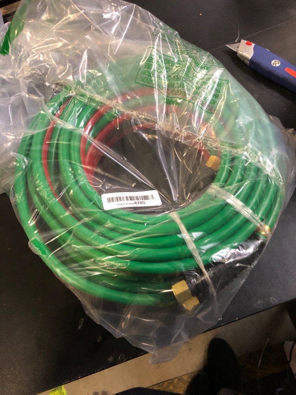 Photo 1 of RX WELD Oxygen Acetylene Hose 1/4-Inch × 50 Feet with 9/16"-18 B fittings,Torch Hose,Grade R (50 Feet)