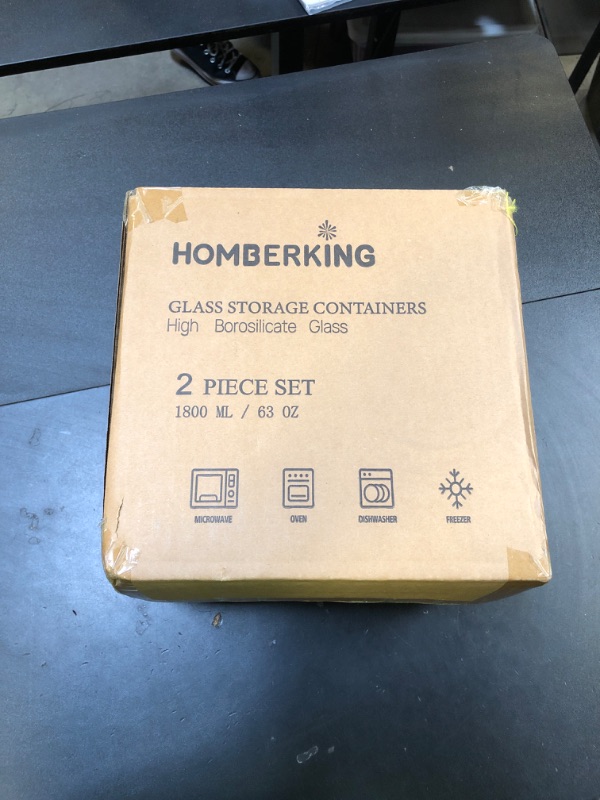 Photo 1 of HOMBERKING 4 Pieces 63oz/8cup Large Glass Food Storage Containers with Lids, Meal Prep Containers, Airtight Bento Boxes with Leak Proof Locking (2 Containers + 2 Lids) - Microwave, Oven Safe