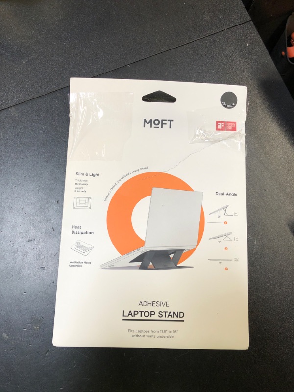 Photo 1 of MOFT Laptop Stand for Desk, Stick-On Computer Stand with Dual-Angle, Ergonomic Laptop Riser Holder for Travel, Foldable & Portable MacBook Stand Fits 11.6"-16" Laptops, Black