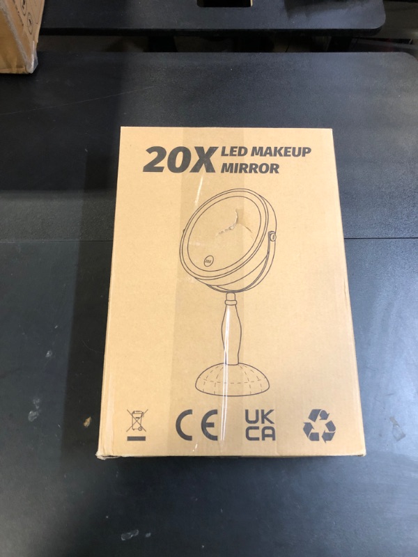 Photo 1 of 20x Magnifying Mirror with Light, Lighted Makeup Mirror with 3 Color Modes and Adjustable Brightness, Side Charging Port & SideTouch Sensor, 360° Rotation Double Sided Standing Mirror-Brushed Nickel