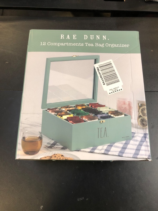 Photo 1 of Rae Dunn Tea Bag Organizer - Tea Box Divided Storage Container Box with Hinge Lid for Kitchen Cabinet, Countertop, Pantry, Hold Coffee Pods, Seasoning Packets, Condiments, Sage