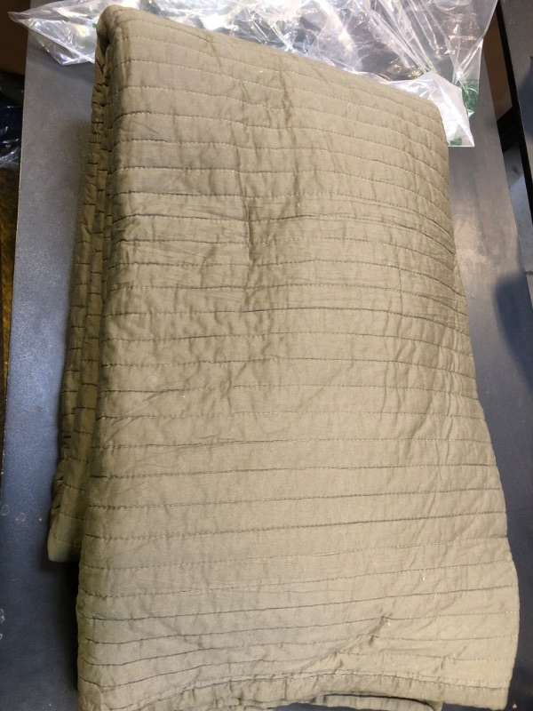 Photo 1 of EVERGRACEHOME Cotton Sateen Quilt Set King Size, Pre-Washed Cotton Channel Stitch Coverlet Bedspread, 3 Pieces Lightweight Soft Bedding Sets for All Season, with 2 Pillow Shams, Olive Green