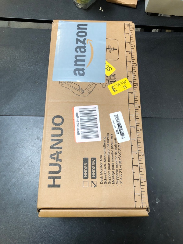 Photo 1 of HUANUO Dual Monitor Stand - Full Adjustable Monitor Desk Mount Swivel Vesa Bracket with C Clamp, Grommet Mounting Base for 13 to 32 Inch Computer Screens - Each Arm Holds 4.4 to 19.8lbs - White