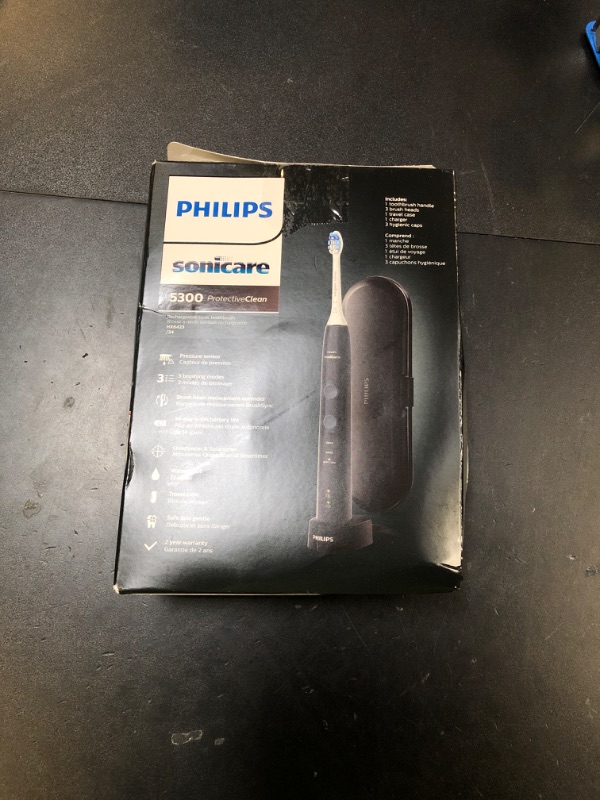 Photo 1 of Philips Sonicare ProtectiveClean 5300 Rechargeable Electric Toothbrush, with Pressure Sensor, 3 Cleaning Modes, SmarTimer and QuadPacer, with 2 Bonus Brush Heads, Travel Case, Black, Model HX6423/34
