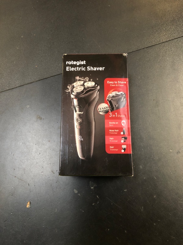 Photo 1 of rategist Cordless Electric Razor for Men: 3-in-1 Shaver for Beard/Nose/Sideburns - IPX7 Waterproof Travel Kit - Turbo Speed & Precision Blades, Texture Black
