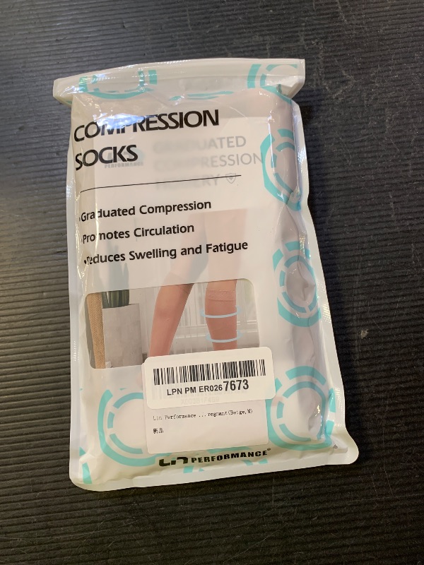 Photo 1 of Lin Performance 15-20 mmHg Medical Compression Stockings for Women and Men Thigh High Dot-Top Open Toe Socks for Varicose Vein Swollen legs Travel Flight Pregnant(Beige,M)