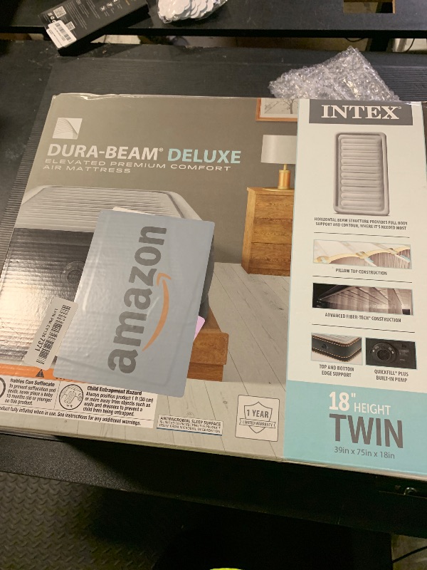 Photo 1 of Intex Twin Size Air Mattress, 18in Height, Built-in Pump, Dura-Beam Deluxe Comfort-Plush - Portable Inflatable Blow-up Bed for Camping, Travel, Guests