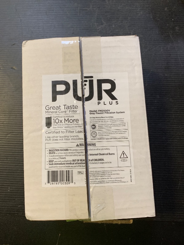 Photo 1 of PUR Plus Vertical Faucet Mount Water Filtration System, Lead-Reducing Water Filter For Sink Faucet, Easy Install, 100 Gallons, Compatible with Sinks with External Aerators, Grey