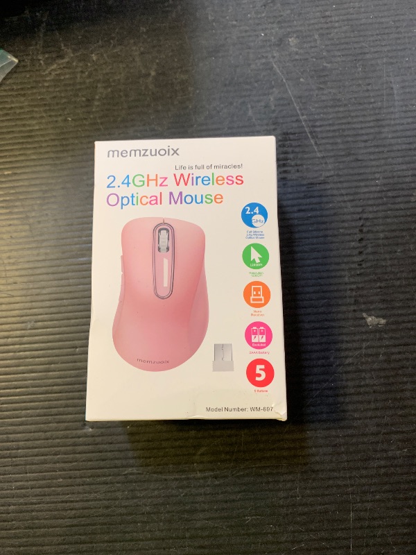Photo 1 of memzuoix 2.4G Wireless Mouse, 1400 DPI Mobile Optical Cordless Mouse with USB Receiver, Portable Computer Mice for Laptop, PC, Desktop, MacBook, 5 Buttons (Pink)