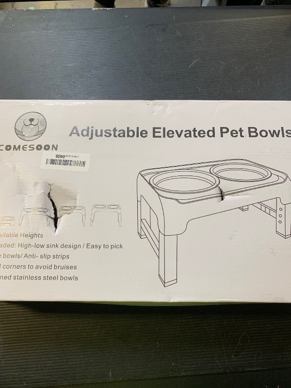 Photo 1 of COMESOON Elevated Dog Bowls, 4 Height Adjustable Raised Bowl Stand with 2 Thick 50oz Stainless Steel Food Bowls Non-Slip Feeder Adjusts to 3.7'', 9.2'', 10.75'', 12.36'' Black, (DB-W01)