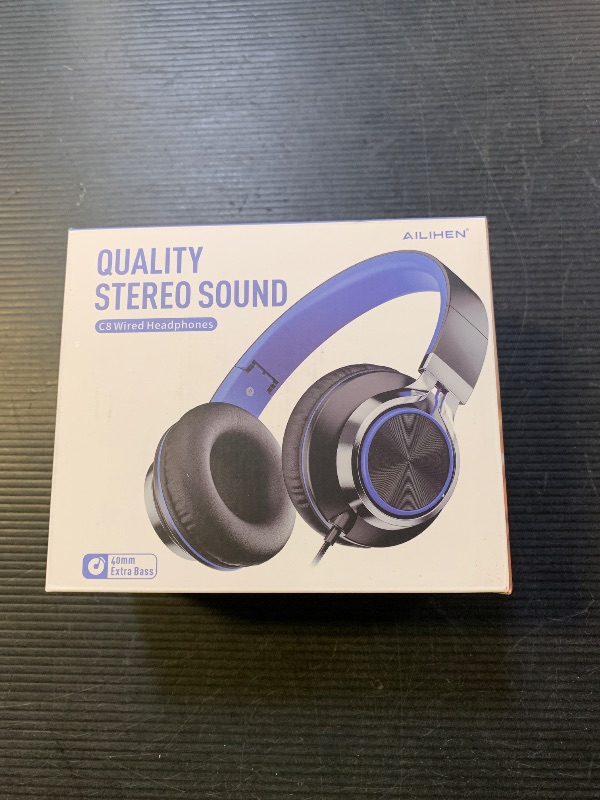 Photo 1 of AILIHEN C8 Headphones Wired, On-Ear Kids Headphones with Microphone and Volume Control Foldable Corded Stereo 3.5mm Headset for School Teens Smartphones Chromebook Laptop Tablets Travel (Black Blue)