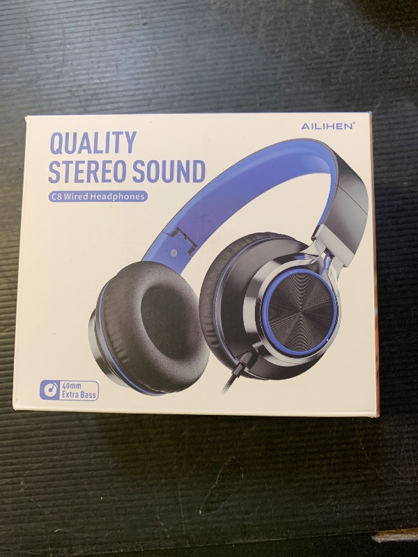Photo 1 of AILIHEN C8 Headphones Wired, On-Ear Kids Headphones with Microphone and Volume Control Foldable Corded Stereo 3.5mm Headset for School Teens Smartphones Chromebook Laptop Tablets Travel (Black Blue)