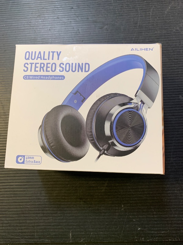 Photo 1 of AILIHEN C8 Headphones Wired, On-Ear Kids Headphones with Microphone and Volume Control Foldable Corded Stereo 3.5mm Headset for School Teens Smartphones Chromebook Laptop Tablets Travel (Black Blue)