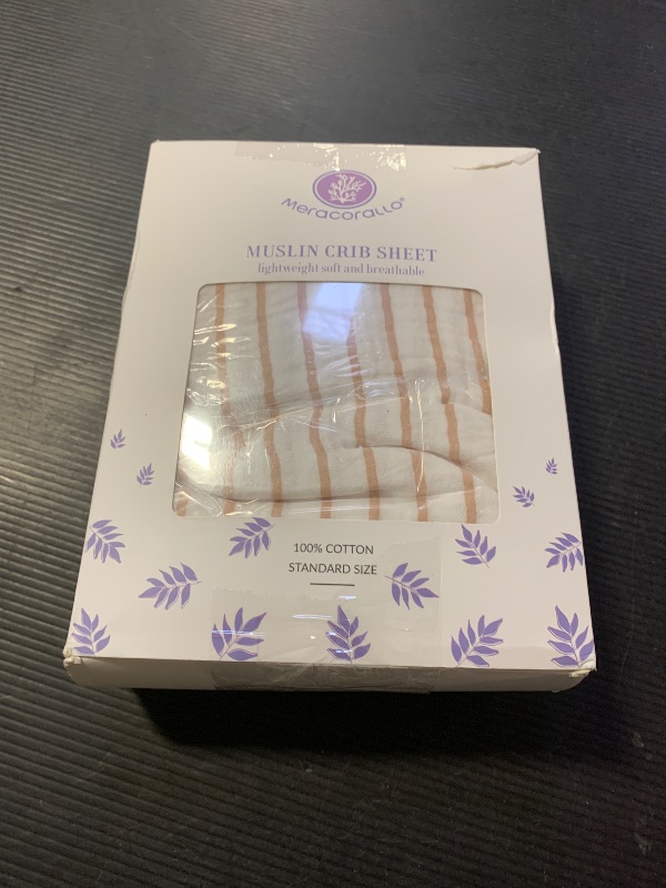 Photo 1 of Meracorallo Muslin Fitted Crib Sheet, Soft and Breathable Baby Crib Sheet for Standard Crib and Toddler Mattresses (Neutral Stripe)