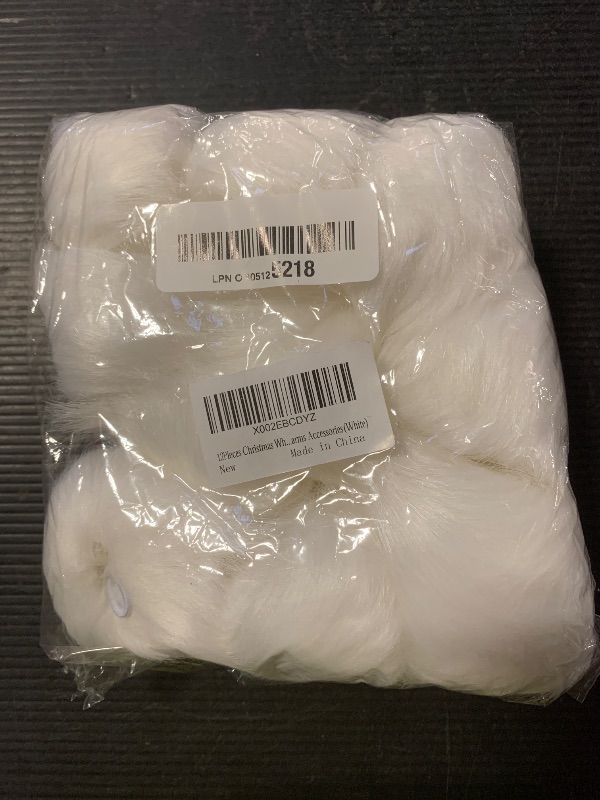 Photo 1 of 12 Pieces Christmas White Faux Fur Pom Pom Balls Fur Fluffy Pompom Ball with Elastic Loop for Hats Shoes Scarves Gloves Scarves Bag Key Chain Charms Accessories(White)