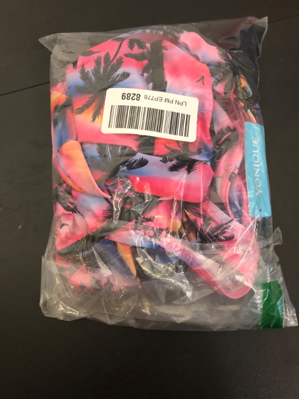 Photo 1 of Yonique 3 Piece Athletic Tankini Swimsuits for Women with Shorts Swim Tank Tops with Sports Bra and Boyshorts Bathing Suits M Pink Tree