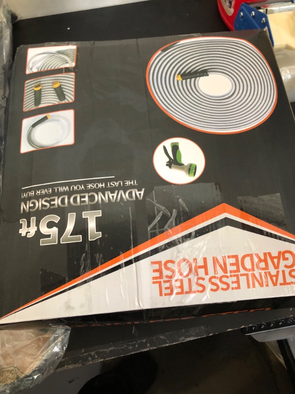 Photo 1 of Unywarse Garden Hose 175ft, Stainless Steel Heavy Duty Water Hose with 10 Function Nozzle Flexible, Lightweight, No-Kink, Pet Proof, Puncture Proof Metal Hose for Yard, Outdoor