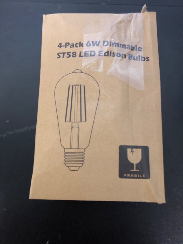 Photo 1 of MAXvolador Vintage LED Edison Bulb Dimmable 60W Equivalent 850 Lumens, 6W Edison Light Bulbs 5000K, Antique ST58 LED Filament Bulb E26 Base, Pack of 4