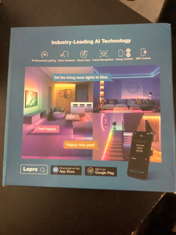 Photo 1 of Lepro S1 AI LED Strip Lights for Bedroom - 50ft Smart RGB Light Strips with IC and Rainbow Chasing Effects, Color Segment DIY, AI Generated Lighting, No Remote, 2.4G Wi-Fi & Bluetooth