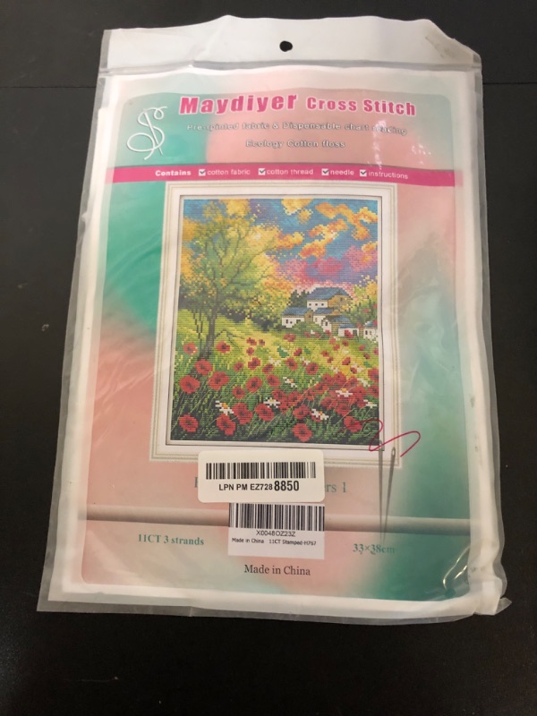 Photo 1 of Maydiyer 11CT Stamped Cross Stitch Kits Pre-Printed Embroidery Kit Flowers Pattern for Girls Needlework Sets-Beautiful Flowers (1) 13×15 inch