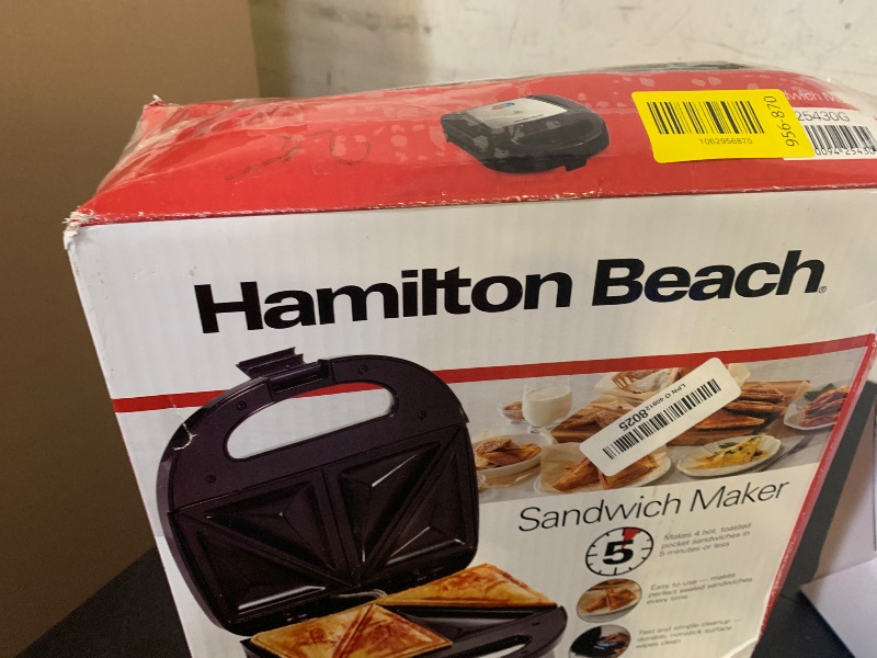 Photo 1 of Hamilton Beach Electric Sealed Sandwich Maker Grill with PFAS-Free Nonstick Plates, Makes Stuffed French Toast, Omelets, Compact & Easy to Store, Black (25430G)