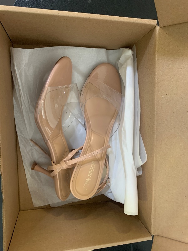 Photo 1 of JENN ARDOR Clear Heels for Women Kitten Strappy Sandals Comfort Round Open Toe Ankle Strap Stilettos Wedding Party Low Heeled Dress Shoes Nude