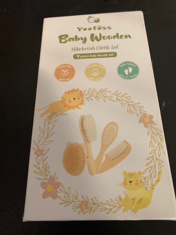 Photo 1 of Yoofoss 4 Piece Baby Brush and Comb Set, Wooden Baby Brush with Natural Ultra Soft Goat Hair, Baby Hair Brush for Newborn, Baby Brush Set for Boy Girl