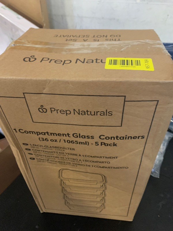 Photo 1 of PrepNaturals 5 Pack 36 Oz Glass Meal Prep Containers - Dishwasher Microwave Freezer Oven Safe - Glass Storage Containers with Lids