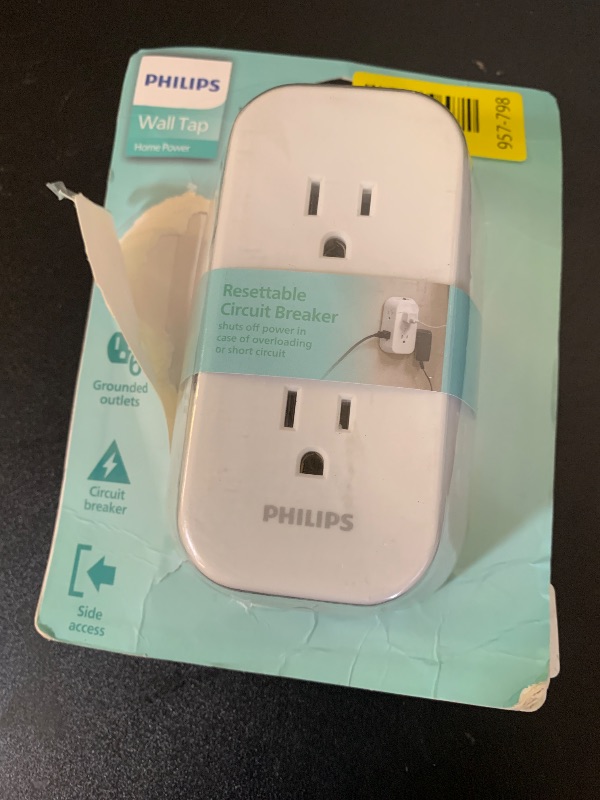 Photo 1 of Philips 6-Outlet Extender, Grounded Wall Tap, Reset Button, Circuit Breaker, Adapter Spaced Outlets, 3-Prong, Multiple Plug, Quick and Easy Install, Cruise Essentials, ETL Listed, White, SPS1460WA/37