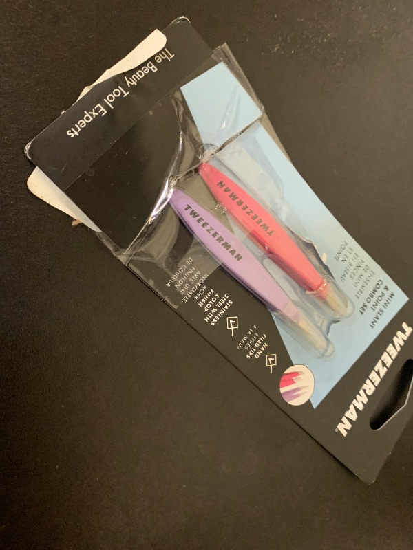 Photo 1 of Tweezerman Mini Slant and Point Tip Tweezer - Tweezers Set for Eyebrows, Facial Hair, Ingrown Hairs