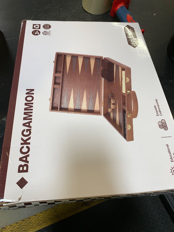 Photo 1 of ropoda Sapele Wood Backgammon Board Game Set (15 Inches) for Adults and Kids - Classic Board Strategy Game - Portable and Travel Backgammon Set with Wooden Playing Pieces and Accessories