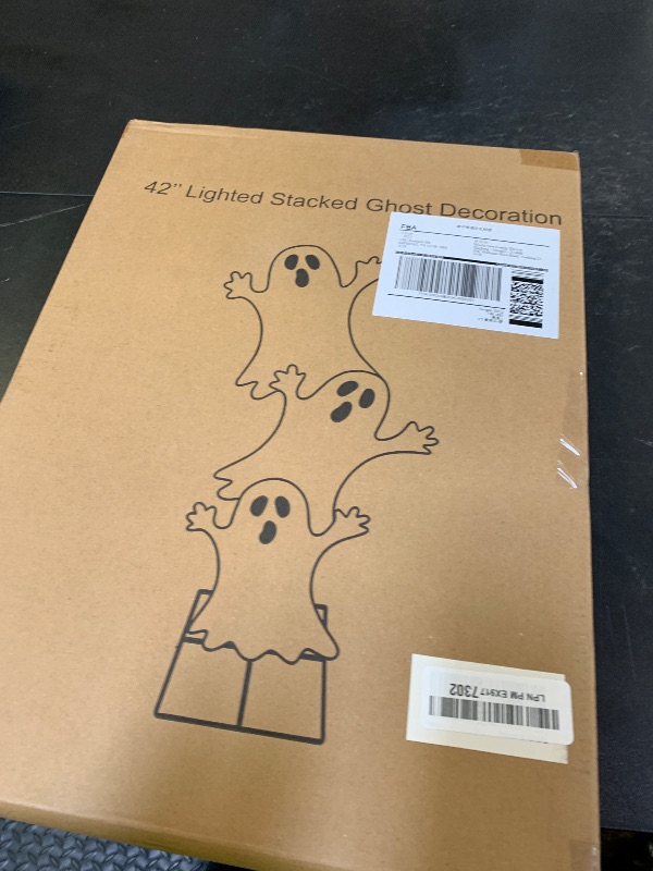 Photo 1 of Halloween Lighted Stacked Ghosts Decoration, Pre-Lit with 50 Warm White Lights Spooky Ghosts Lights, Halloween Light Up Ghost for Indoor, Outdoor, Porch, Yard, 42’’ H