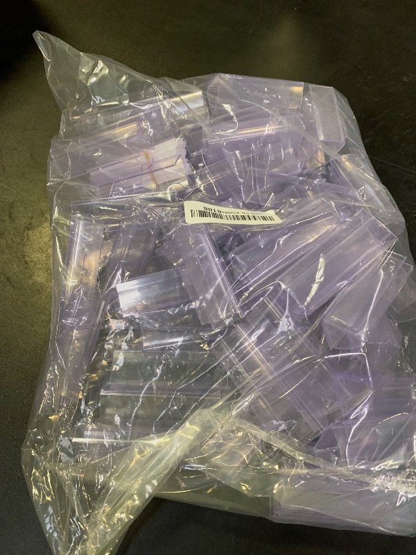 Photo 1 of Hedume 100 Pcs Plastic Label Holder with 100 Pcs Label Inserts, 3" L x1" H Clear Plastic Shelf Label Holder, Shelf Sign and Ticket Holder, Clips On to Shelves 5/8" to 3/4" Thick