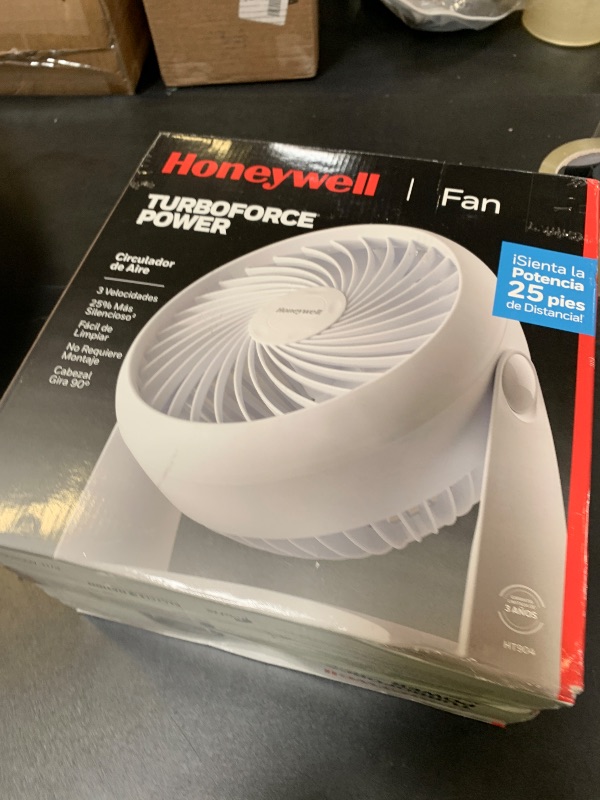 Photo 1 of Honeywell TurboForce Air Circulator, Small Tabletop Fan, Quiet Personal Fan for Home or Office, 3 Speeds, 90 Degree Pivoting Head, White, HT-904