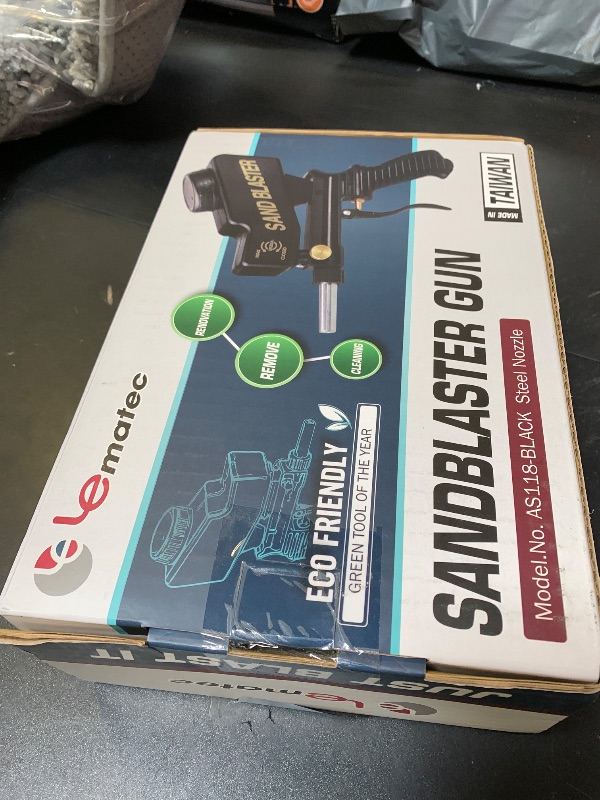 Photo 1 of LE LEMATEC Gravity Feed Sandblaster Gun Kit, AS118 - for Light-Duty DIY Projects, Spot Cleaning, and Surface Finishing on Metal & Wood. Requires 7 SCFM Air Compressor & #46-100 Grit Abrasive Media.