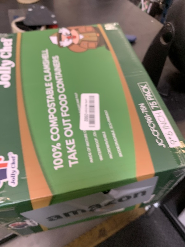 Photo 1 of JOLLY CHEF Clamshell Take Out Food Containers, [75-Pack 9 * 6" ] To Go Containers Disposable, 100% Compostable Sugarcane To Go Boxes for Salad,Lunch