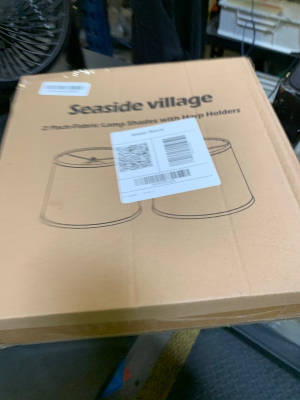 Photo 1 of Lampshades Set of 2, Drum Lampshades 11.6" Top x 12.6" Bottom x 9.8" High, Seaside village Medium Lampshades (Spider Fitter), Beige Lampshades Natural Linen Hand Crafted, Easy Assembly Required
