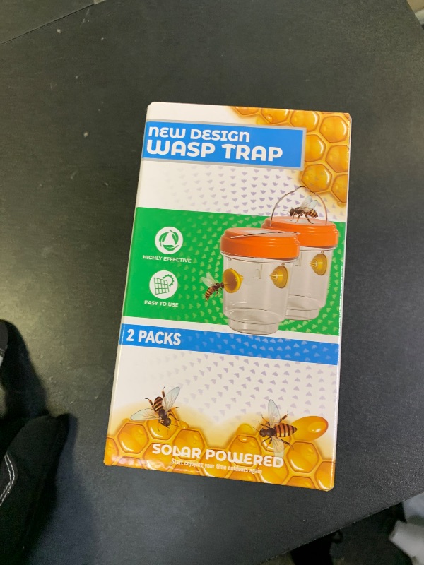 Photo 1 of 2 Pack Wasp Traps Outdoor Hanging, Solar Powered Carpenter Bee Traps for Outside with Rubber Whiskers and LED Light, Yellow Jacket Trap for Orchard, Farm, Garden, Patio, Yard, Clear Orange
