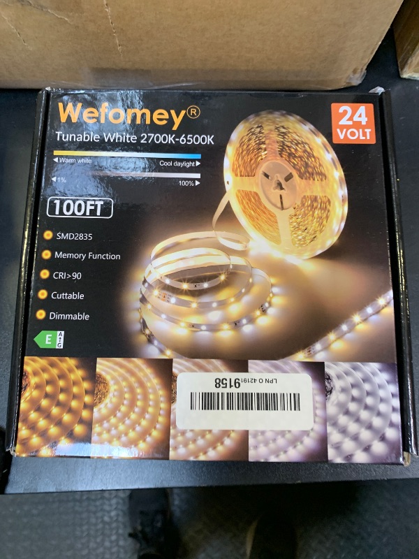 Photo 1 of Wefomey White LED Strip Lights, 100ft Dimmable Bright 24V Led Tape Light with Remote and App Control, 2700K-6500K White 1440 LEDs Lights for Bedroom, Kitchen, Ceiling (1 Rolls of 100ft)