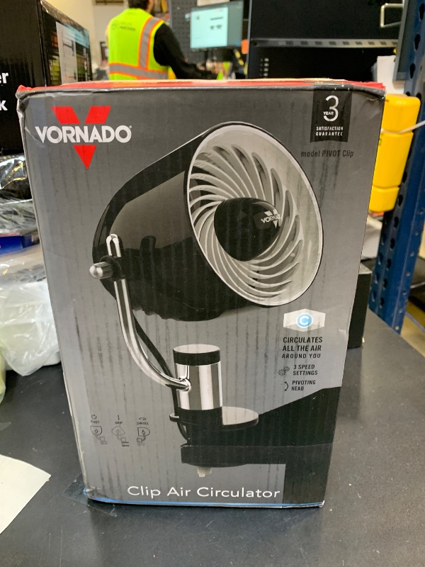 Photo 1 of Vornado Pivot Clip Personal Air Circulator Fan with Multi-Surface Clip, Quiet Portable Fan for Office or Bedroom, 3 Speeds, Black
