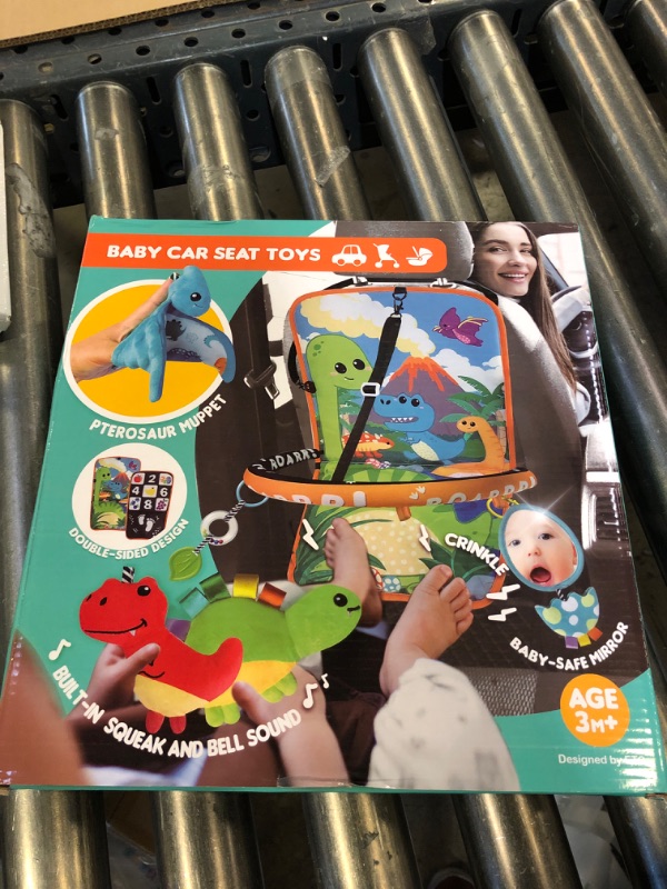Photo 1 of Innofans Baby Car Seat Dinosaurs Toys - Kick and Play Double Sided Infant Car Seat Toys with Plush Toys, Mirror, Teether for Baby, Babys Travel Activities, Christmas Birthday Gifts Newborn Infant Toys