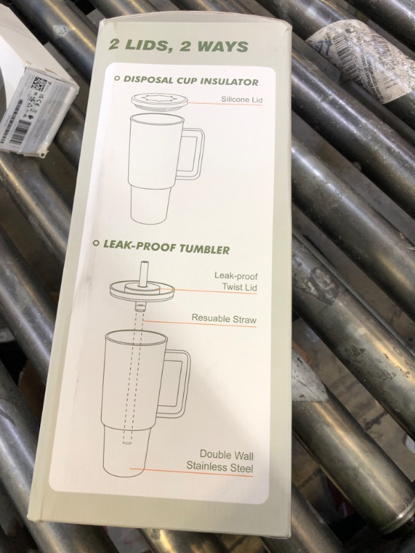 Photo 1 of OOD OniVerso 40 oz Stainless Steel Insulated Tumbler with Handle and Straw, Iced Coffee Cup Holder for Disposable Cups, Leak Proof Tumbler, Metro Fog (White)