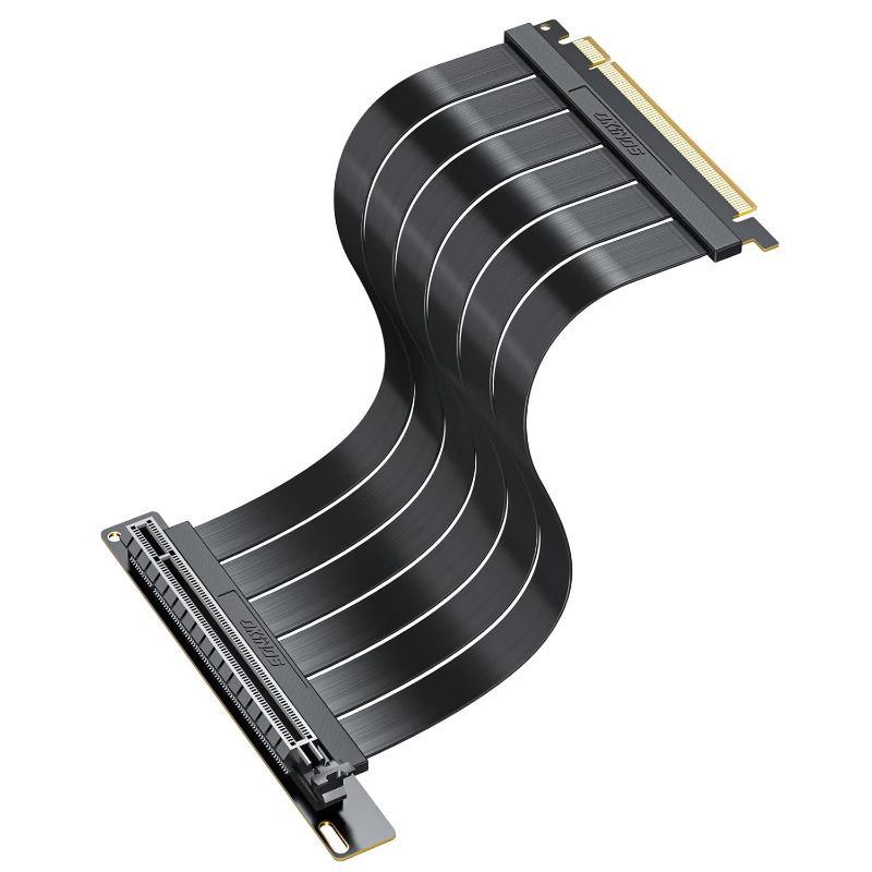 Photo 1 of Okinos, PCI-E 4.0 Riser Cable, Compatible with RTX4090, RTX4080, RX7900XTX, PCIe 4.0 x16 High Speed Flexible Extender Card Extension Port 90 Degree Adapter, 300mm Black
