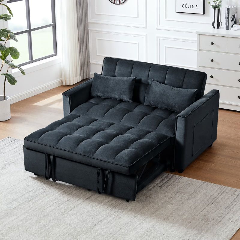Photo 1 of Joqixon 3 in 1 Convertible Velvet Sofa Bed with Pull Out Coach Bed, Adjustable Backrest, Loveseat Futon Sofa with Pillows & Pockets for Bedroom, Living Room, Apartment

