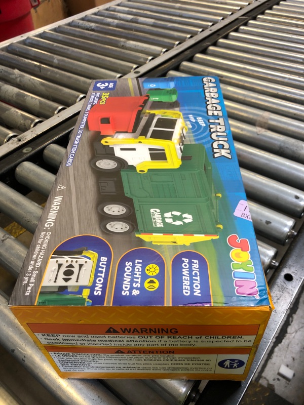 Photo 1 of JOYIN Large Friction Powered Garbage Truck Toy Set, Includes Dumpster, Trash Bins, and Learning Cards for Kids, Boy Toys Birthday Gift for Boys Girls Kids Toddler Gift for Christmas