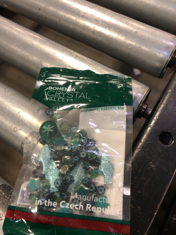 Photo 1 of 2.1oz (60g) of Glass Focal Bead Mix with Flowers, Table-Cut and fire Polish Czech Beads, PG Green